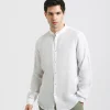 Camicia 100% lino con collo coreano