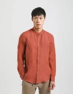 Camicia 100% lino con collo coreano