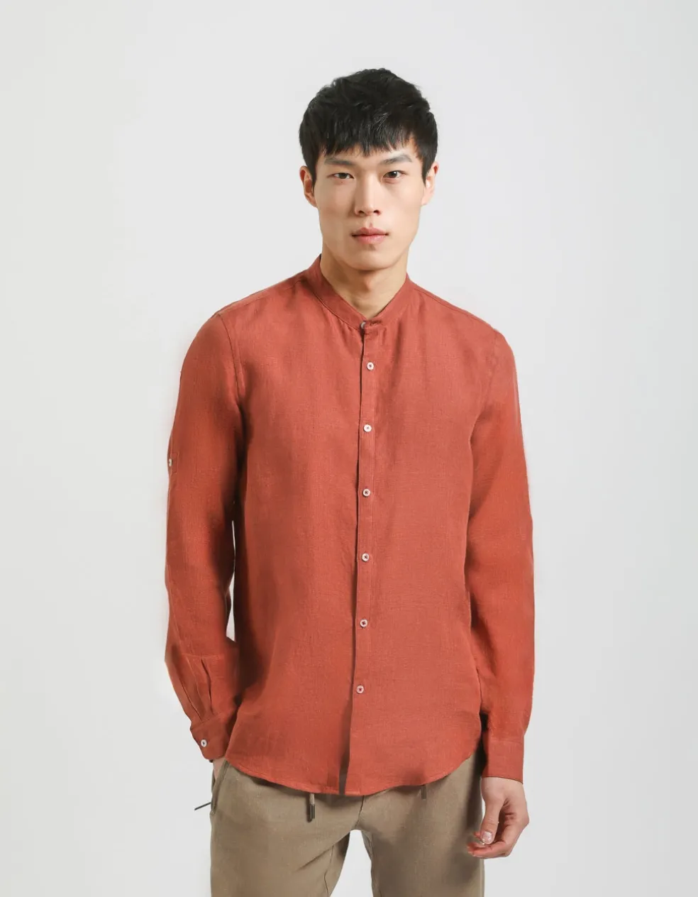 Camicia 100% lino con collo coreano