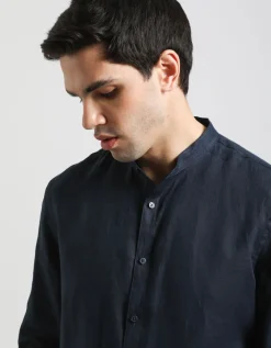 Camicia 100% lino con collo coreano