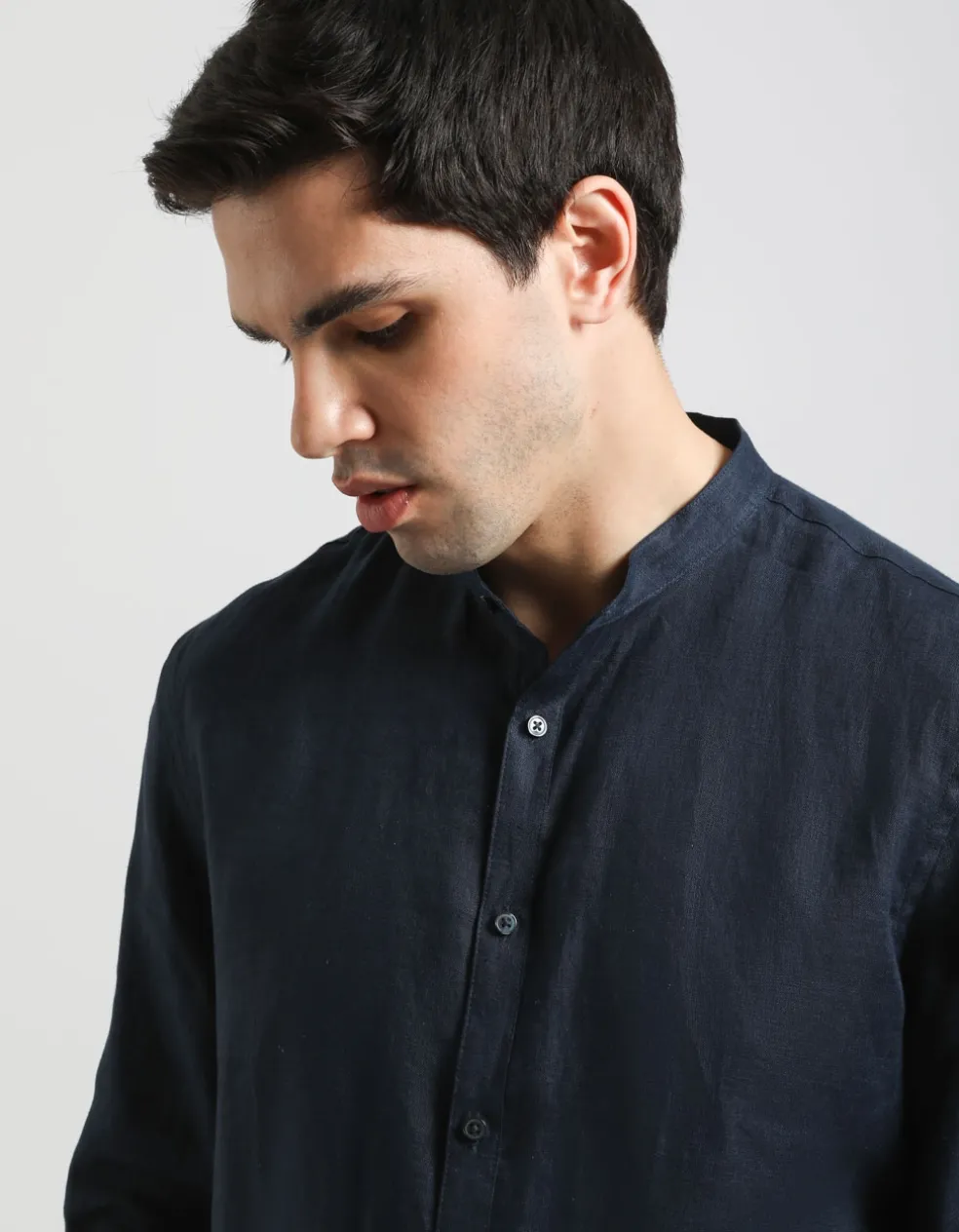 Camicia 100% lino con collo coreano