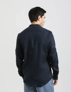 Camicia 100% lino con collo coreano