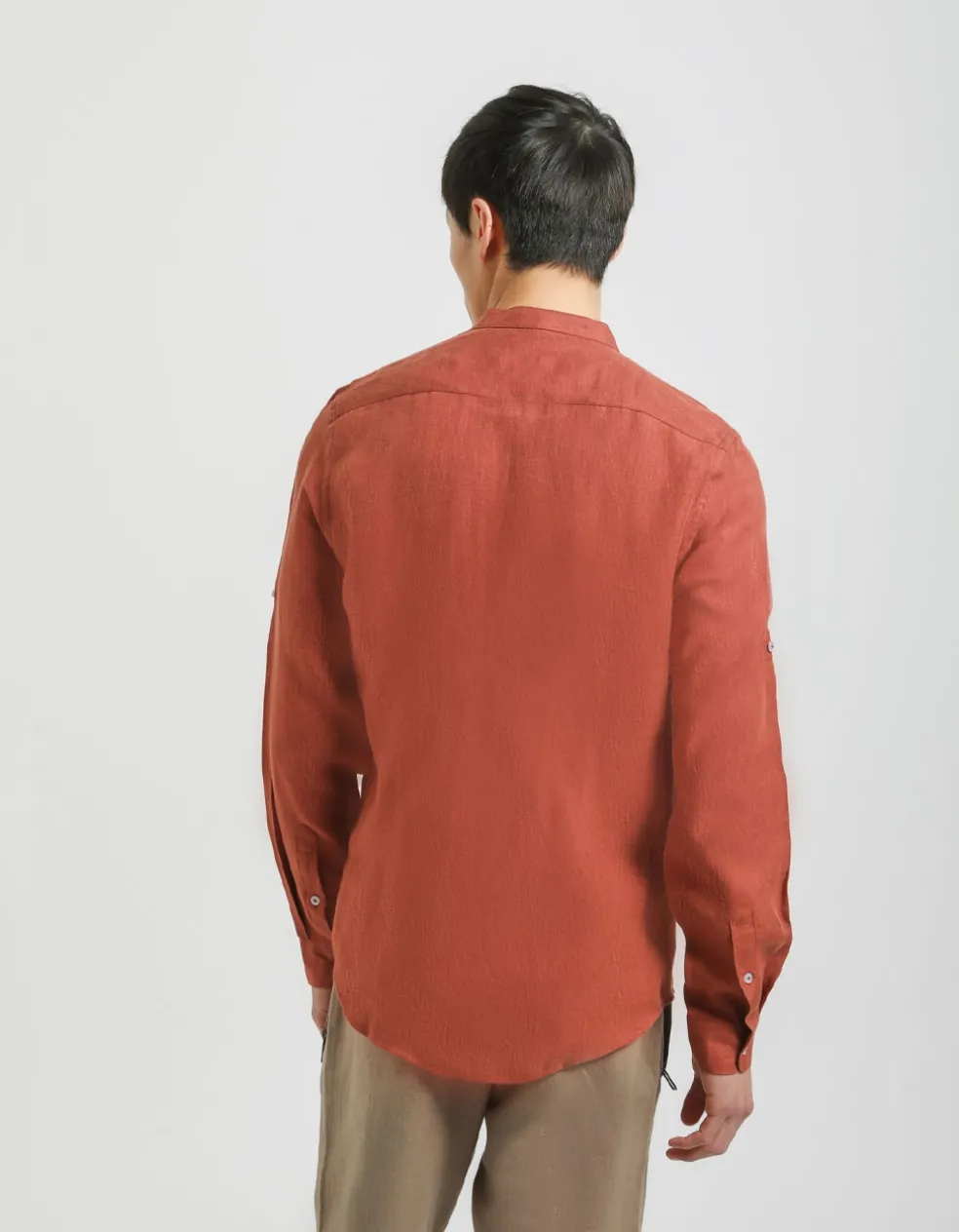 Camicia 100% lino con collo coreano