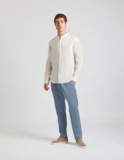 Camicia 100% lino con collo coreano