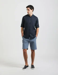 Camicia 100% lino con collo coreano