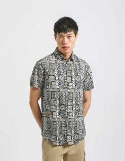 Camicia mezza manica 100% cotone con fantasia