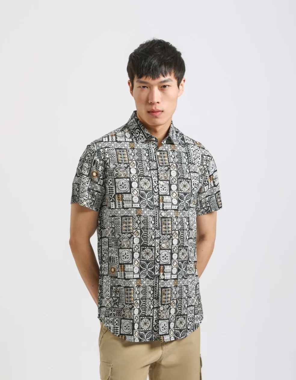 Camicia mezza manica 100% cotone con fantasia