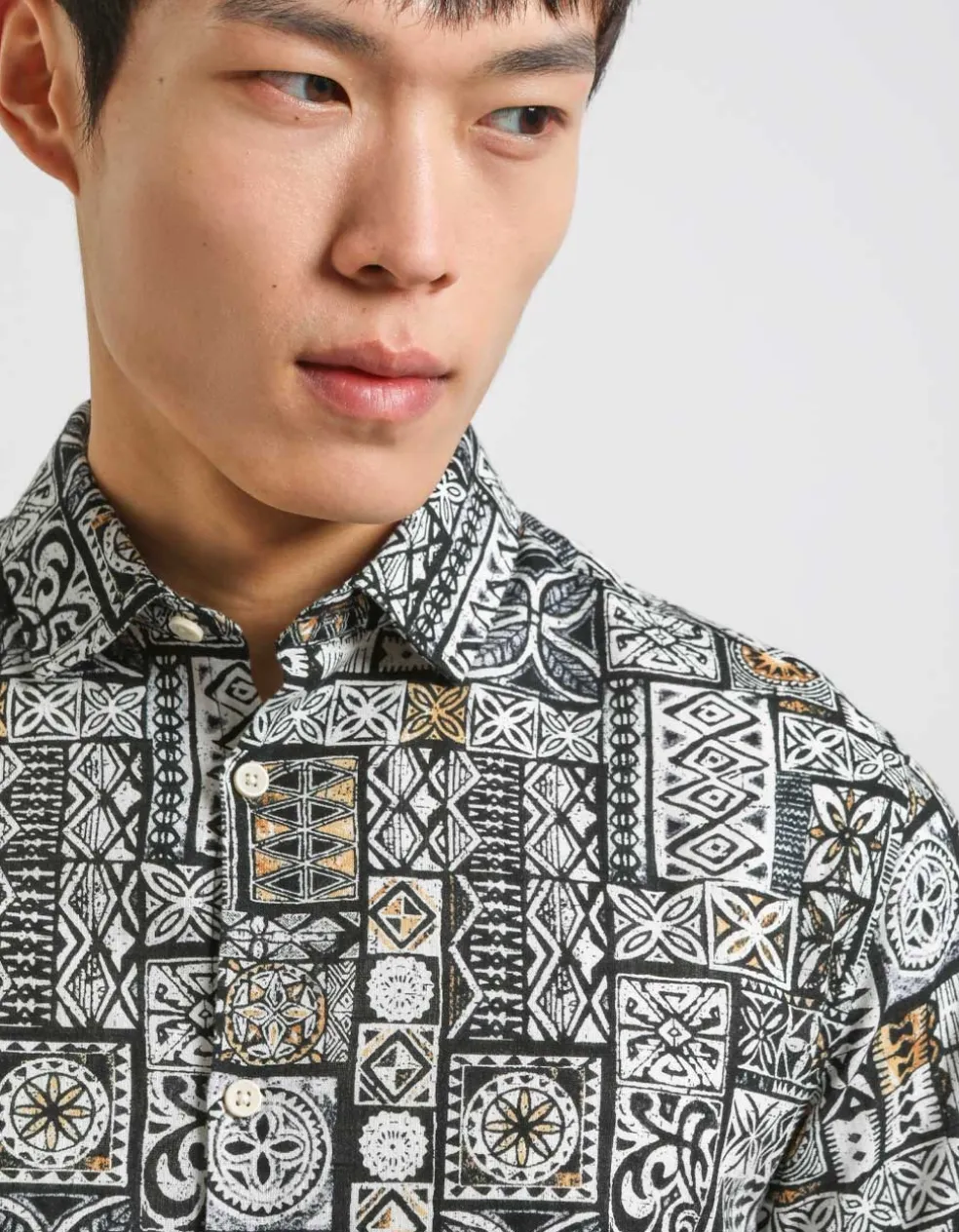 Camicia mezza manica 100% cotone con fantasia