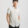 Camicia mezza manica a righe misto lino