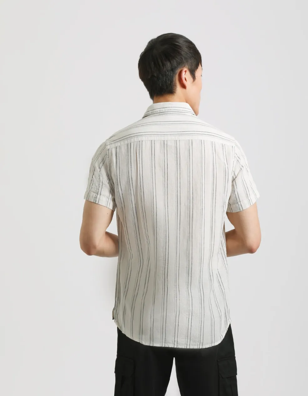 Camicia mezza manica a righe misto lino