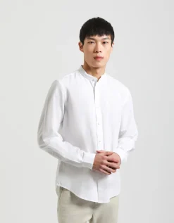 Camicia misto lino con collo coreano