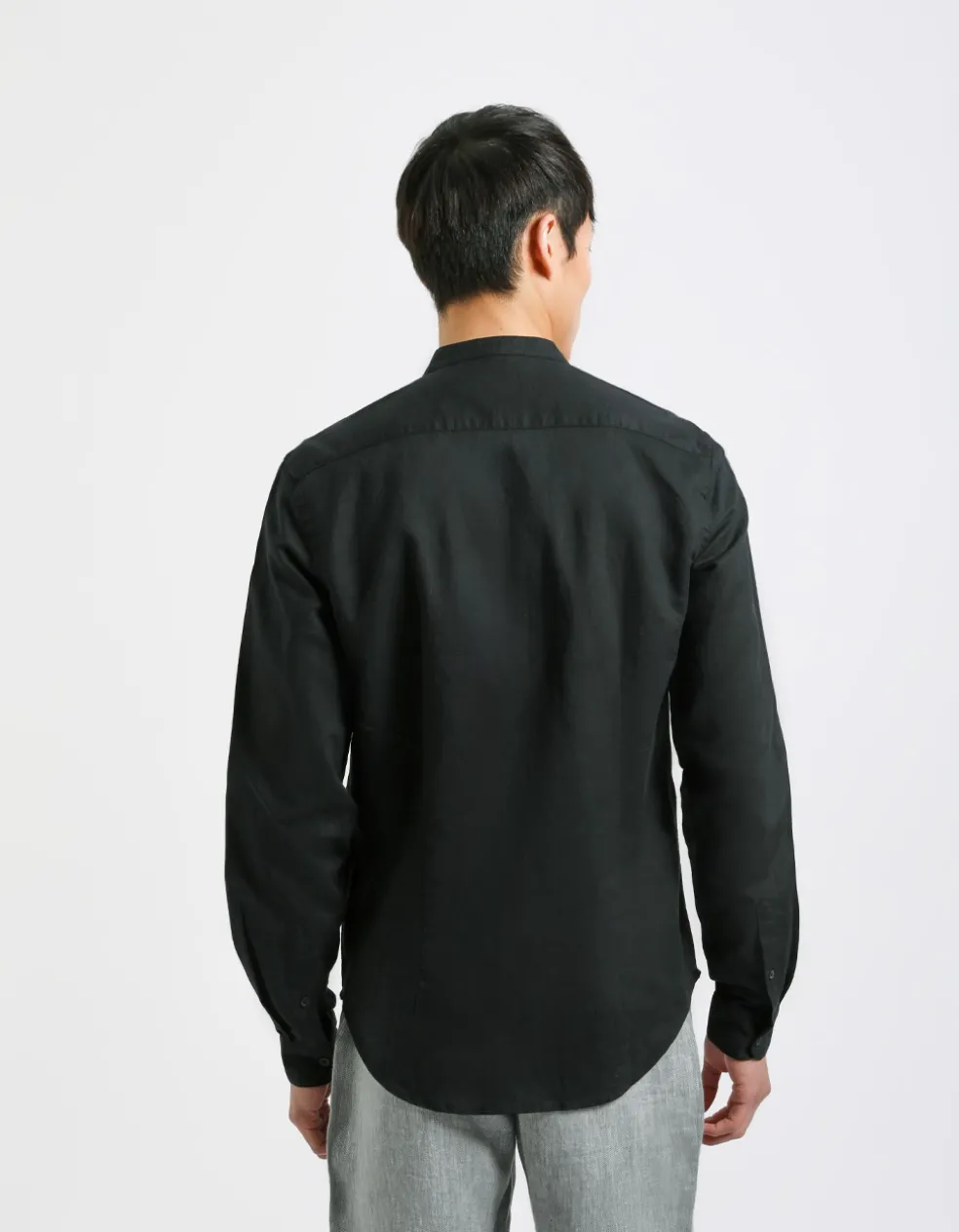 Camicia misto lino con collo coreano