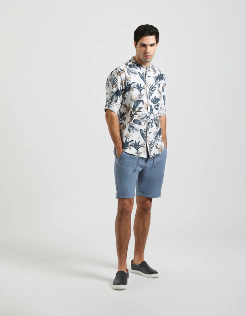 Camicia misto lino fantasia