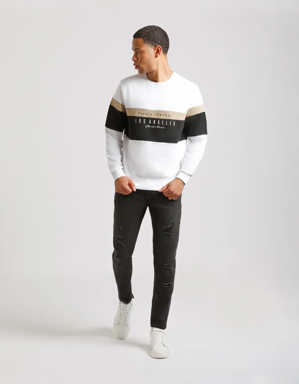 Felpa girocollo colorblock