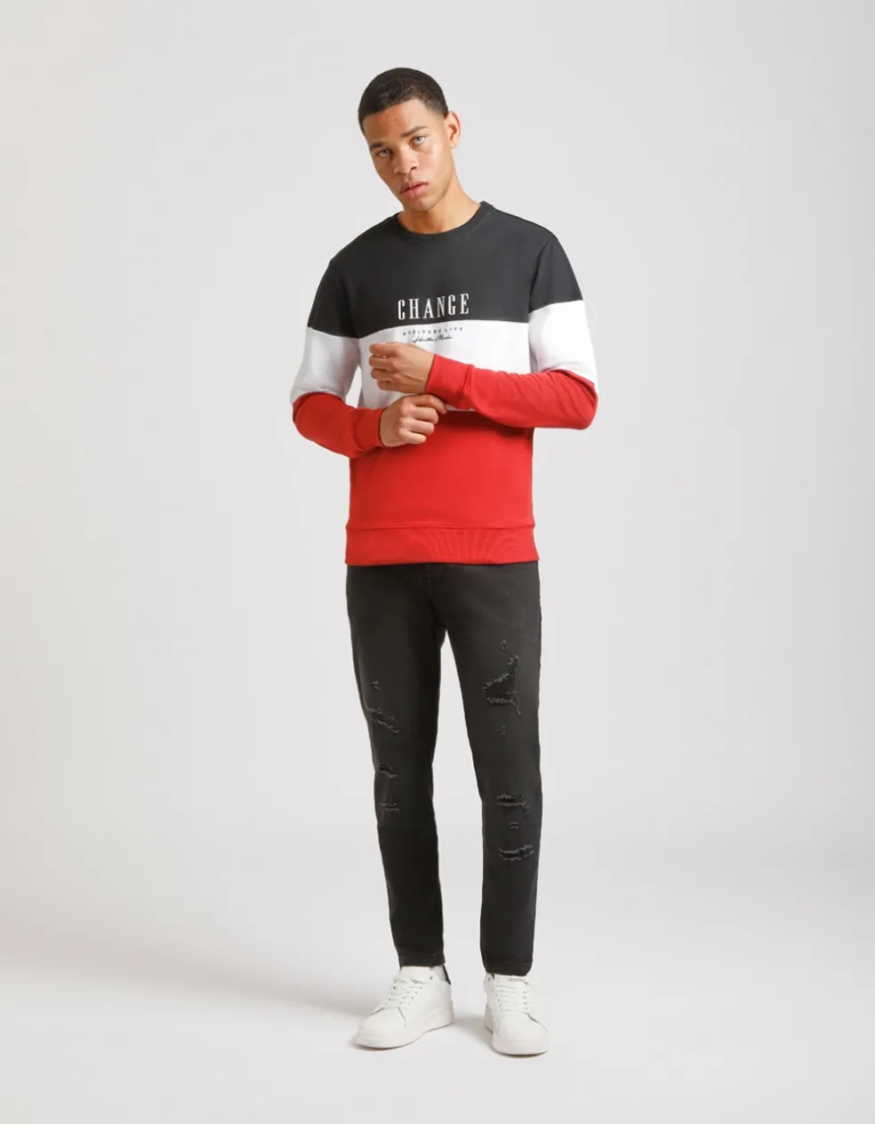 Felpa girocollo colorblock