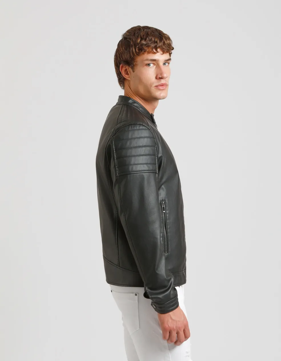 Giubbotto biker effetto pelle