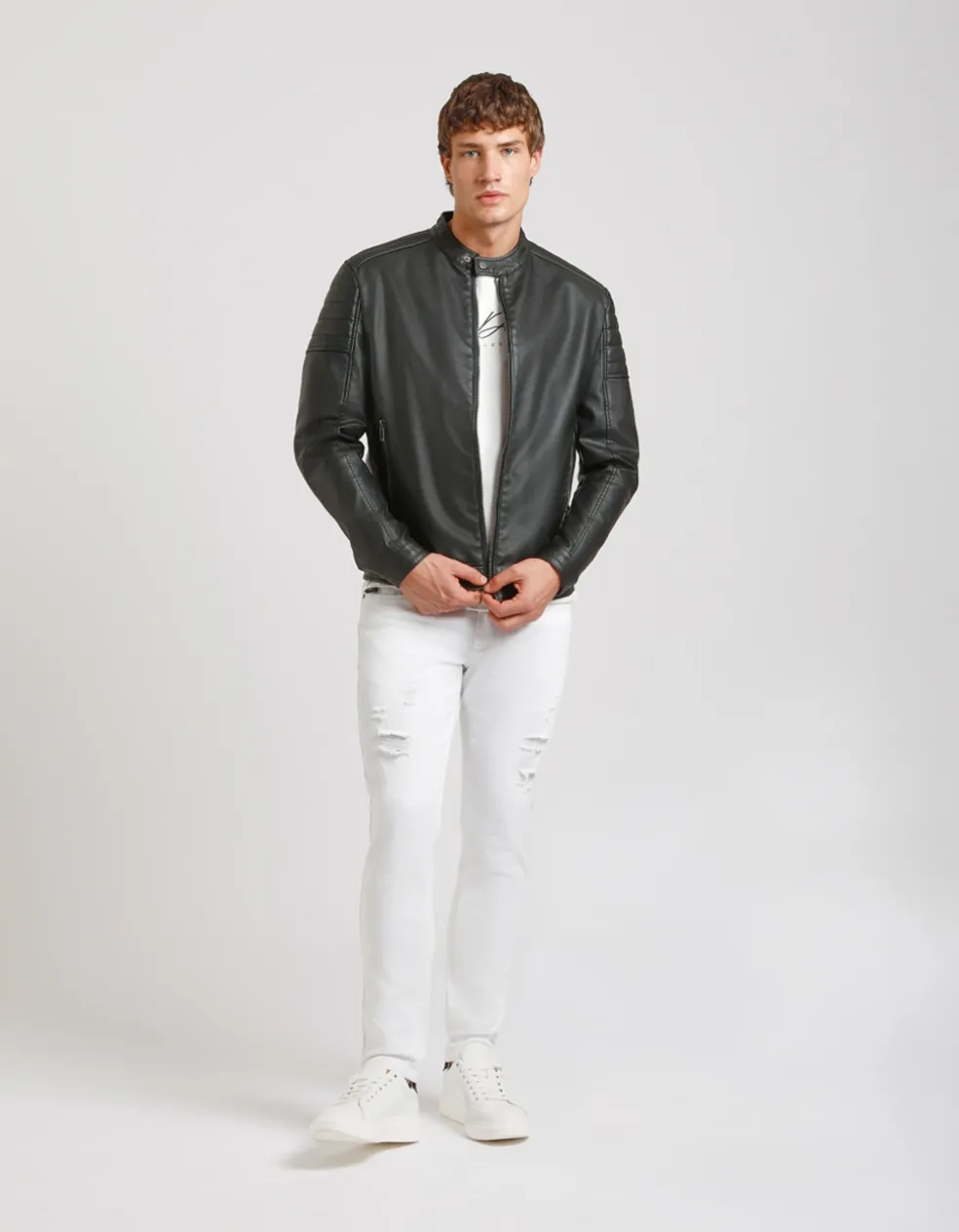 Giubbotto biker effetto pelle