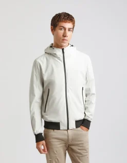 Giubbotto bomber in tessuto tecnico con cappuccio