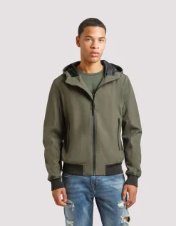 Giubbotto bomber in tessuto tecnico con cappuccio