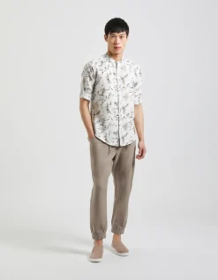 Pantaloni misto lino con elastici alle caviglie