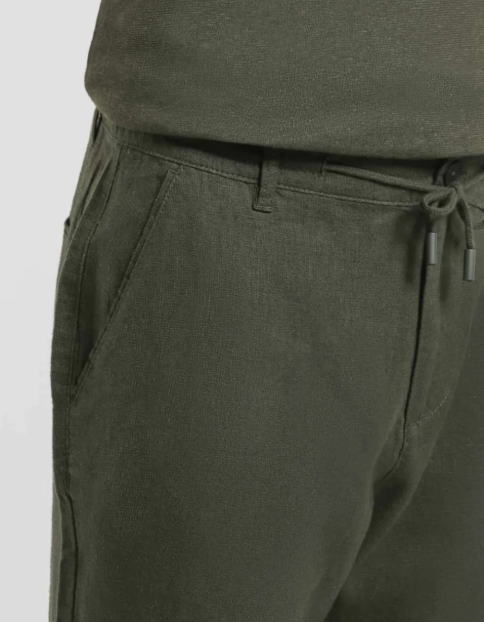 Pantaloni misto lino con elastici alle caviglie