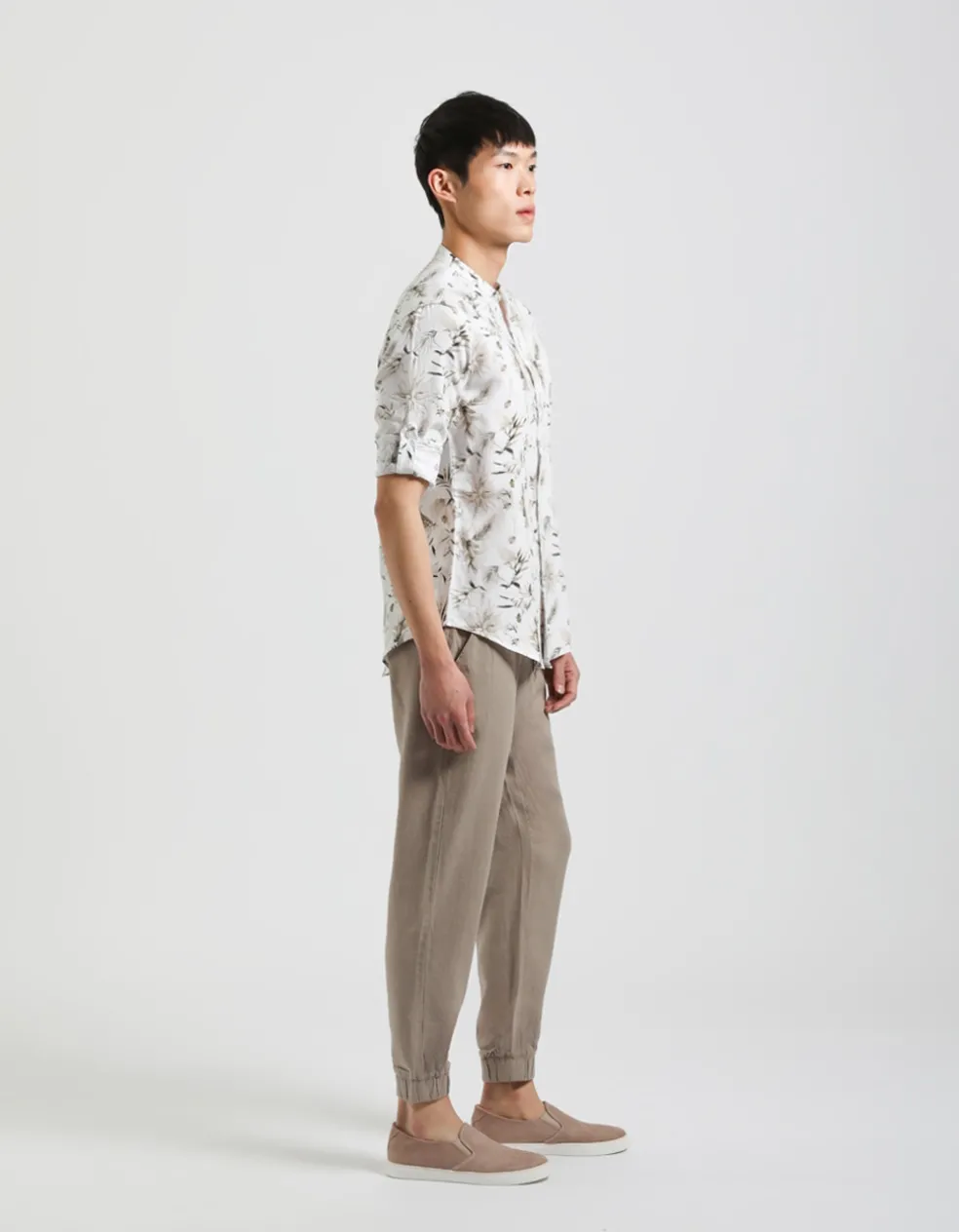 Pantaloni misto lino con elastici alle caviglie