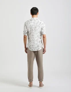 Pantaloni misto lino con elastici alle caviglie