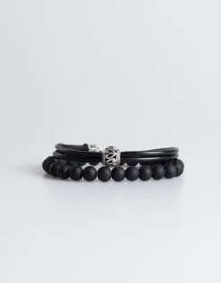 Set di bracciali in pietra e pelle