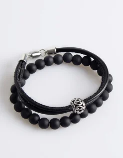 Set di bracciali in pietra e pelle